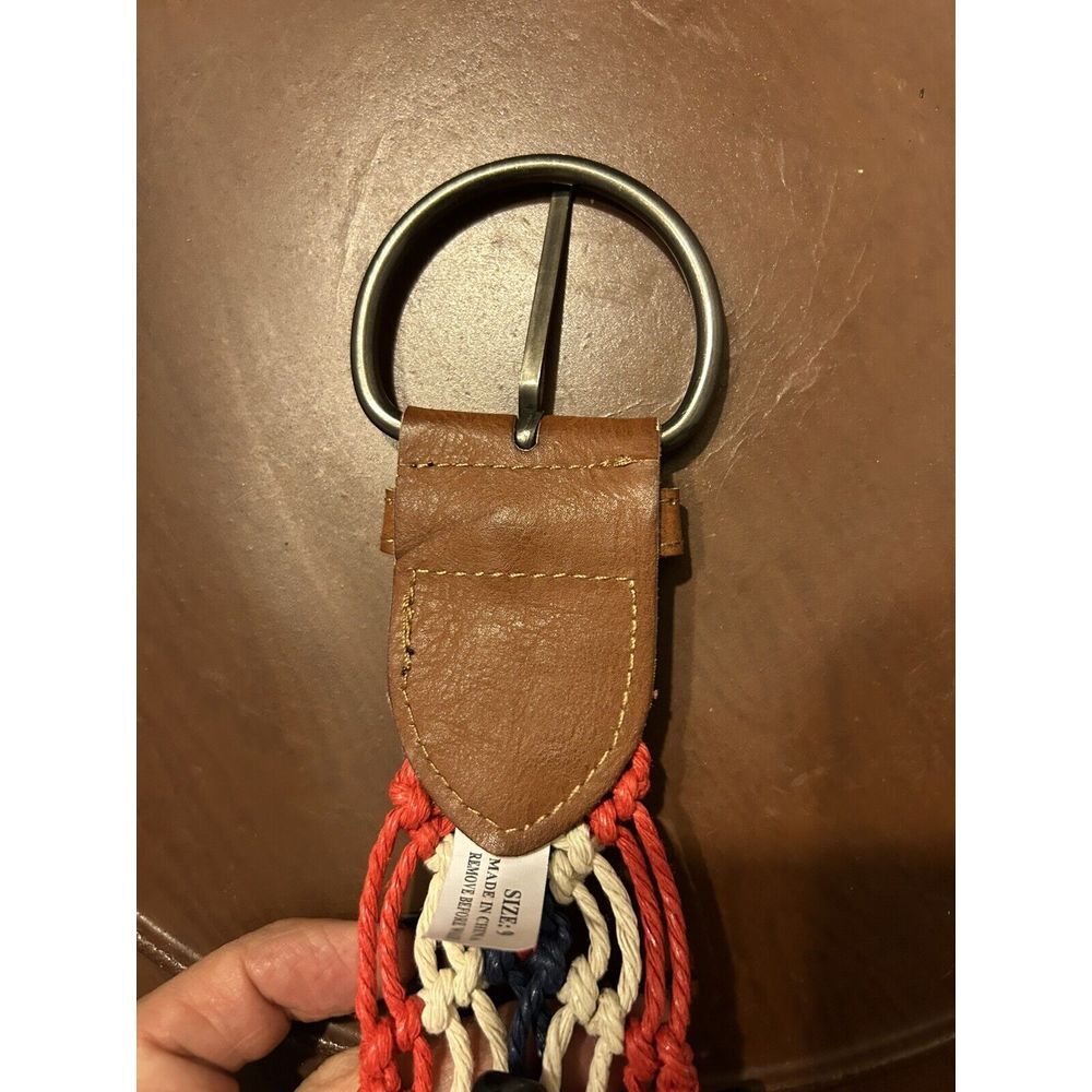 Vintage Braided Leather Accent‎ Belt Size 9 Red White Blue Boho Western Hippie - Picture 5 of 11